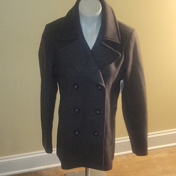 OLD NAVY NEW Double-Breasted Charcoal Peacoat - Picture 1 of 9